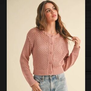 Crochet Knit Button Down Cardigan